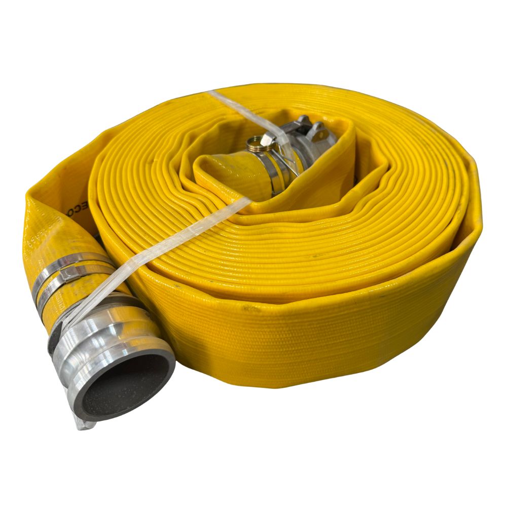 PVC Layflat Discharge Hose 3in x 50ft with Aluminum Camlock Fittings 150 PSI - Yellow