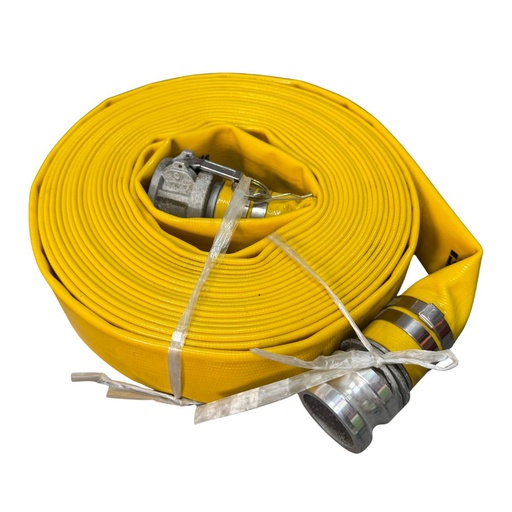 Boyau de renvoi en PVC 2po x 50pi avec raccords à came en aluminium 150 PSI - Jaune